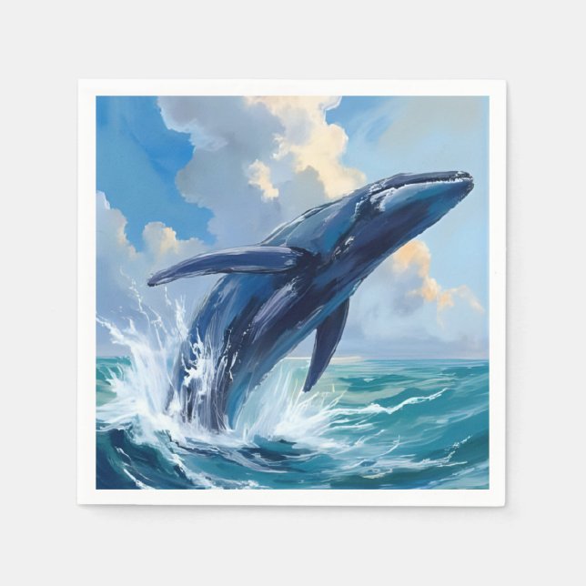 Blue Whale Ocean Animal Painting Napkins (Front)