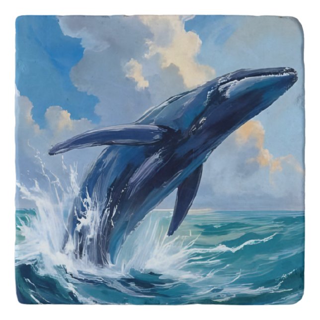 Blue Whale Ocean Animal Painting Trivet (Front)