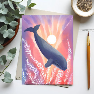 Blue Whale Ocean Hues Watercolor Animal Postcard