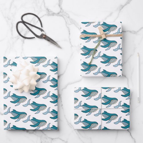 Blue Whale Ocean Kids Pattern Wrapping Paper Sheets