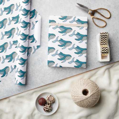 Blue Whale Ocean Pattern Wrapping Paper