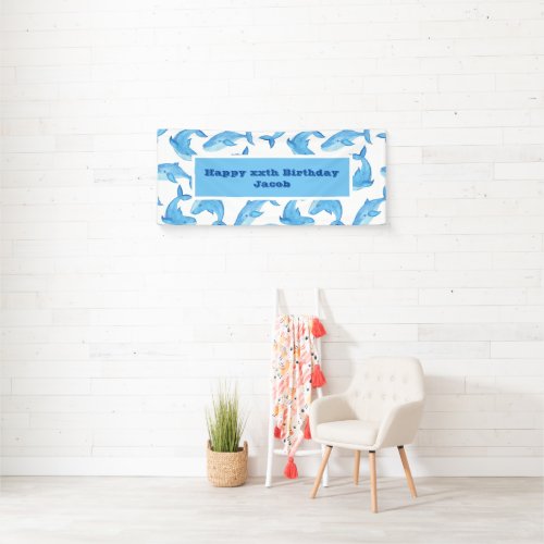 Blue Whale Ocean Sea Cute Birthday Banner