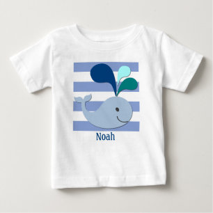 Blue Whale on Blue Striped Background Shirt