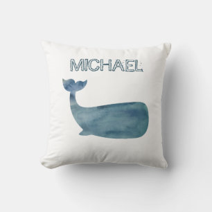 Blue Whale Painting Custom Name Throw Pillow