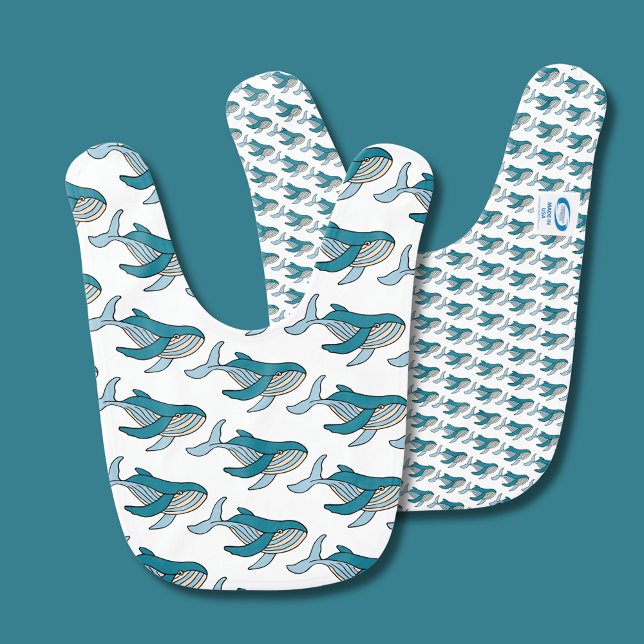 Blue Whale Pattern Baby Bib (Ocean Blue Whale baby bib.  Matching range and alternative styles available. )