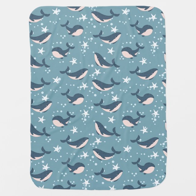 Blue Whale pattern Baby Blanket (Front)