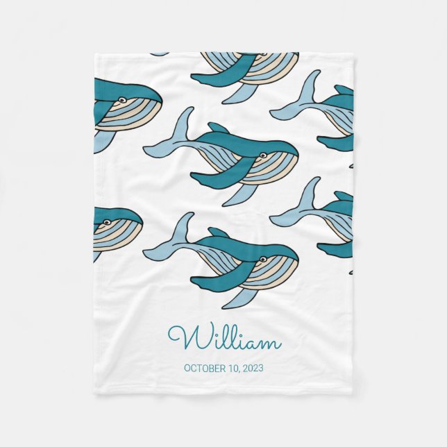 Blue Whale Pattern Baby  Fleece Blanket (Front)