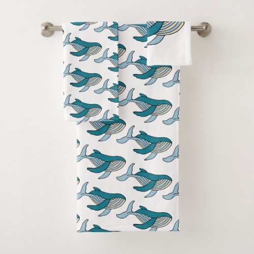 Blue Whale Pattern Bath Towel Set