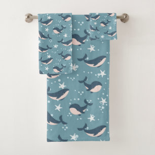Blue Whale pattern Bath Towel Set