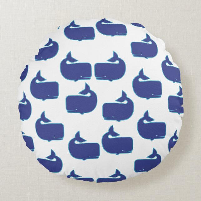 Blue Whale Pattern Coastal Nautical Ocean Pattern Round Pillow (Front)
