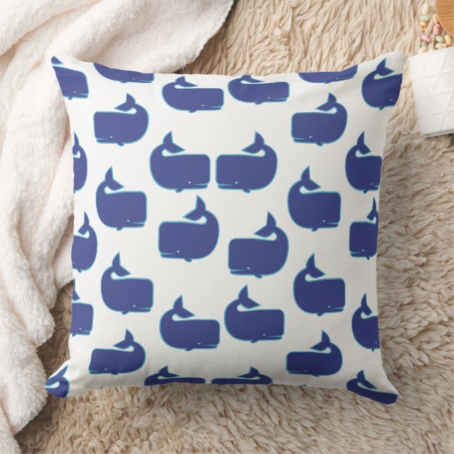Blue Whale Pattern Coastal Nautical Ocean Pattern Throw Pillow (Blanket)