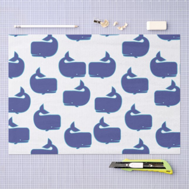 Blue Whale Pattern Coastal Nautical Ocean Pattern Tissue Paper (Craft)