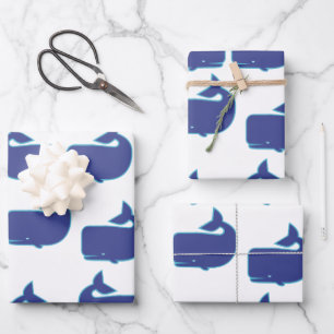 Blue Whale Pattern Coastal Nautical Ocean Pattern Wrapping Paper Sheets