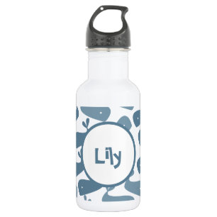 Blue Whale Pattern Kids Name Stainless Steel Water Bottle