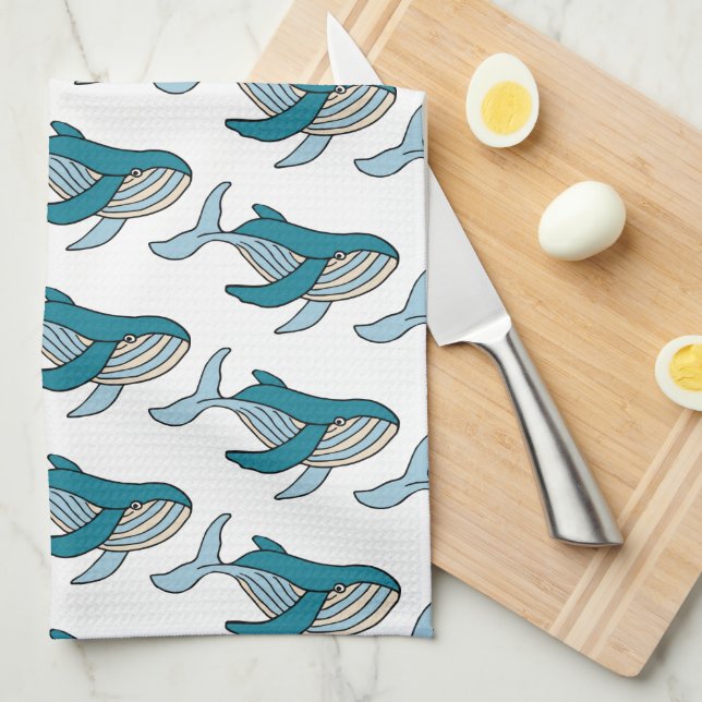 Blue Whale Pattern Kitchen Towel (Quarter Fold)