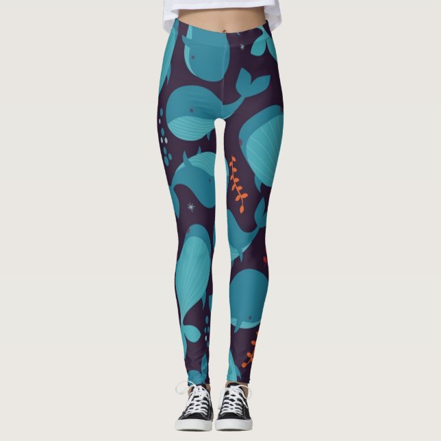 Blue Whale Pattern Leggings (Front)