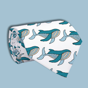 Blue Whale Pattern Neck Tie