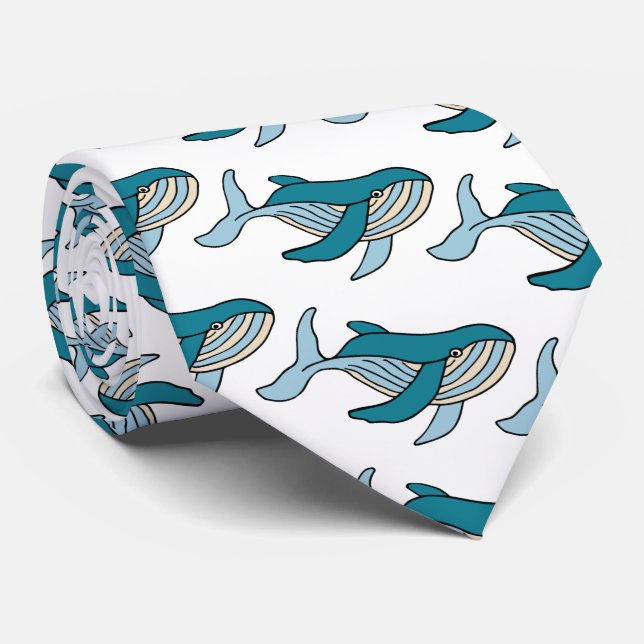Blue Whale Pattern Neck Tie (Rolled)