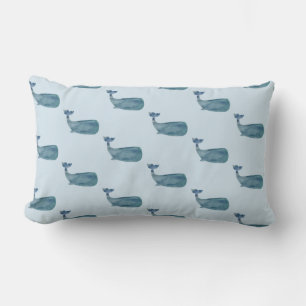 Blue Whale Pattern Preppy Beach Decor Lumbar Pillow