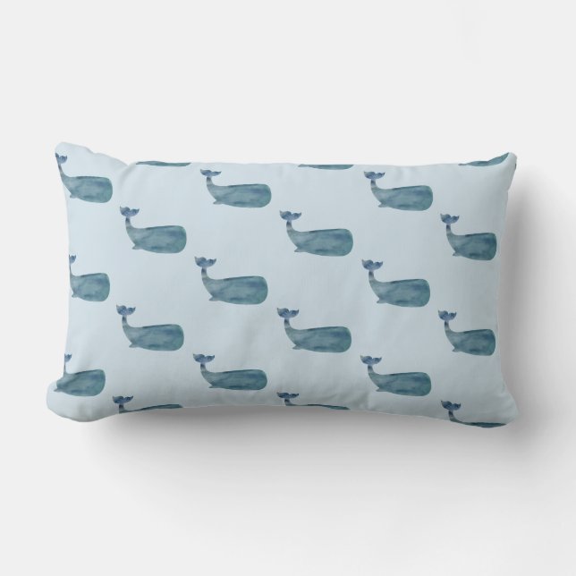 Blue Whale Pattern Preppy Beach Decor Lumbar Pillow (Front)
