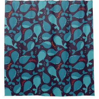 Blue Whale Pattern Shower Curtain