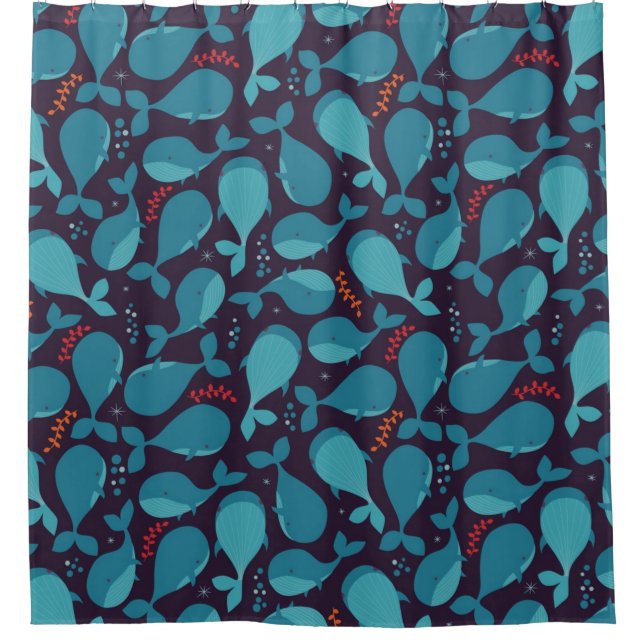 Blue Whale Pattern Shower Curtain (Front)