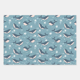 Blue Whale pattern Wrapping Paper Sheets