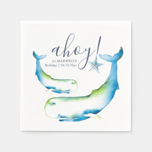 Blue Whale Personalized Birthday Napkins