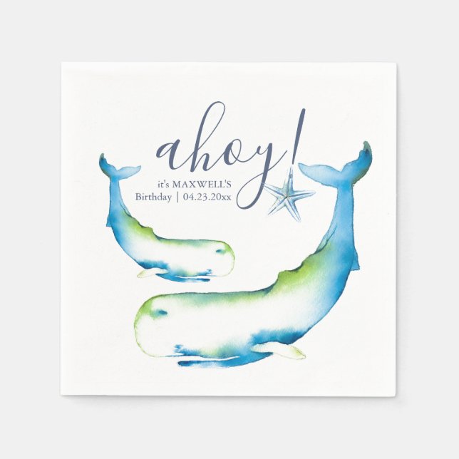 Blue Whale Personalized Birthday Napkins (Front)