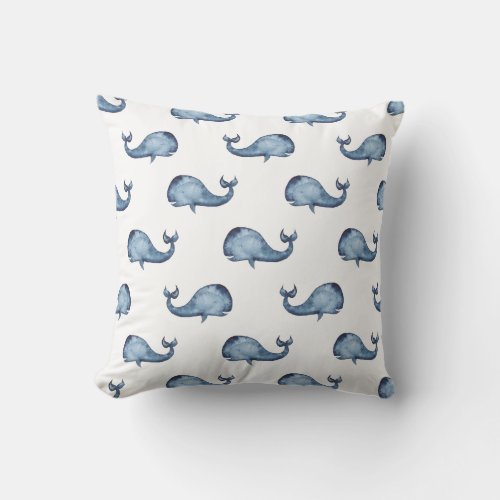 Blue whale pillow Nautical navy pattern Animal Throw Pillow