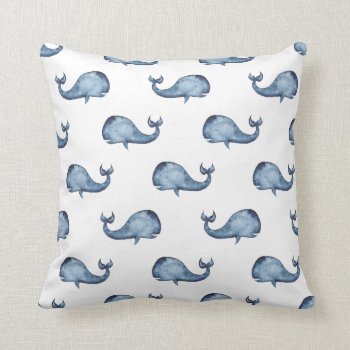 Blue Whale Pillow. Nautical Navy Pattern. Animal Throw Pillow by RemioniArt at Zazzle