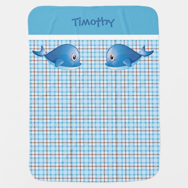 Blue Whale Plaid Baby Blanket (Front)