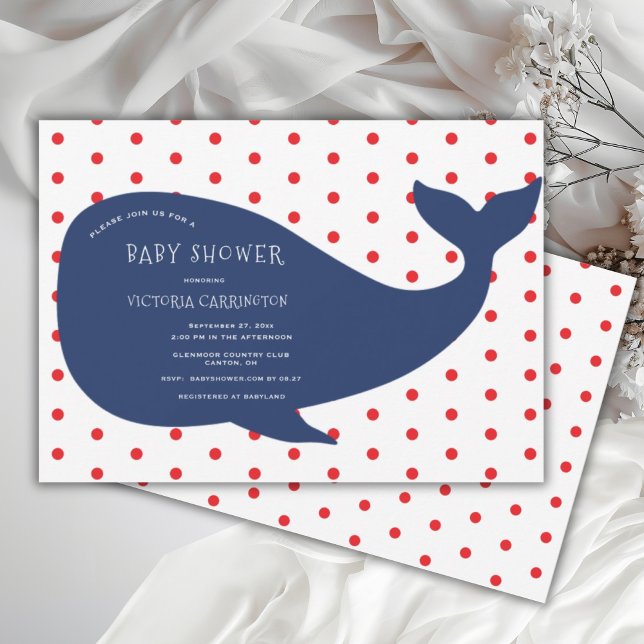Blue Whale Red Polkadot Baby Shower  Invitation (Creator Uploaded)