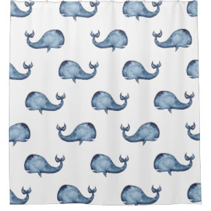 Blue whale. Sea animal. Nautical navy pattern Shower Curtain