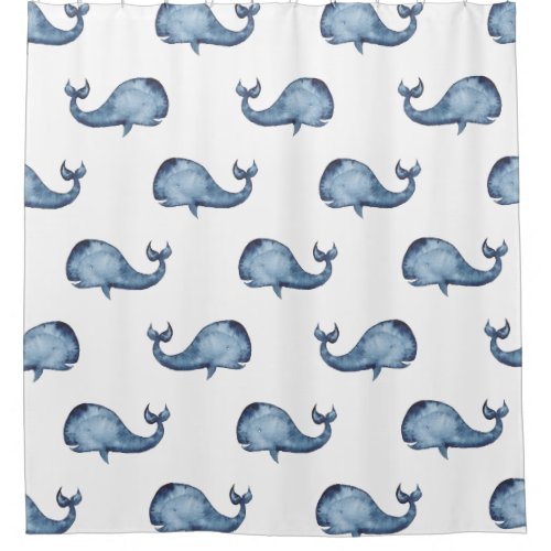 Blue whale Sea animal Nautical navy pattern Shower Curtain