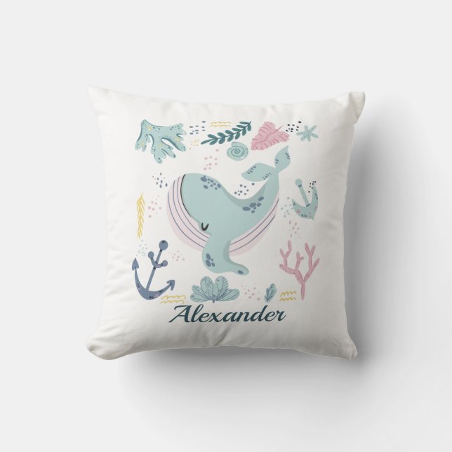 Blue Whale Sea Life Baby Ocean Marine Life  Throw Pillow (Front)