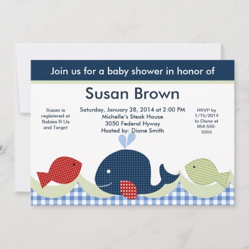 Jackson Whale/Sealife/Fish Baby Shower Invitation