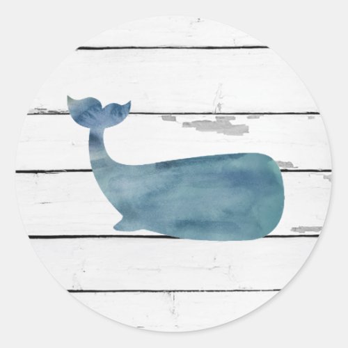 Blue Whale Shiplap Nautical Classic Round Sticker