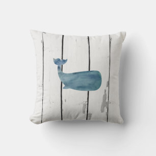 Blue Whale Shiplap Rustic Beach Decor Lumbar Pillo Throw Pillow