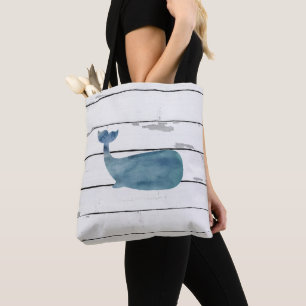 Blue Whale Shiplap Rustic White Wood Pattern Tote Bag