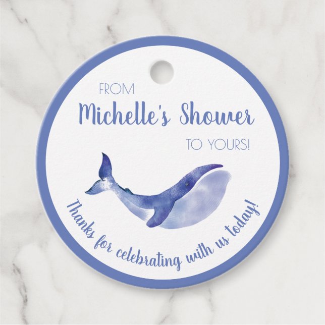 Blue Whale Shower favor gift tag (Front)
