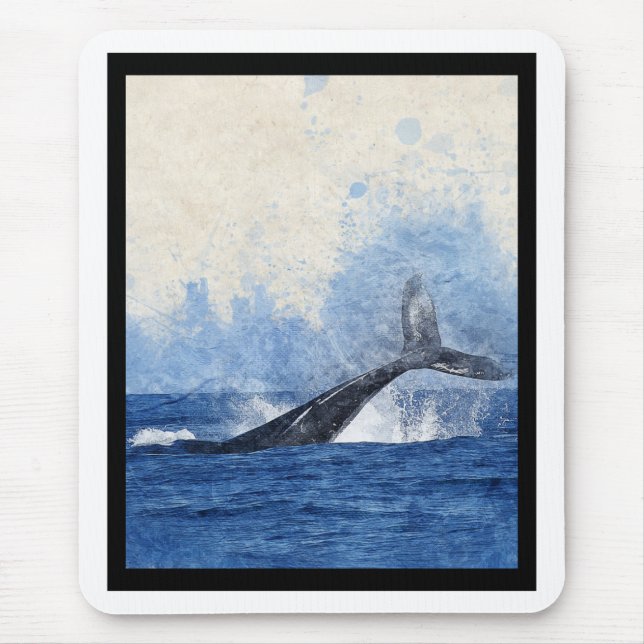 Blue Whale Splashing in Ocean Art Mouse Pad (Front)