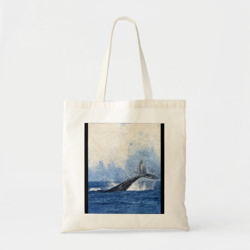 Blue Whale Splashing in Ocean Art Tote Bag