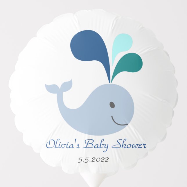 Blue Whale Spraying Water Baby Shower Balloon (Front)