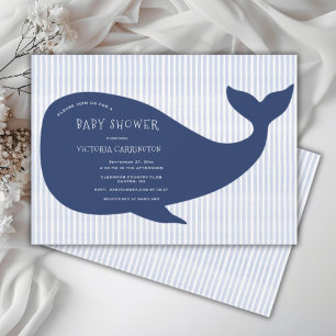 Blue Whale Stripe Baby Shower  Invitation