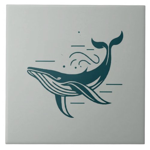 Blue Whale Swimming illustration Ceramic Tile