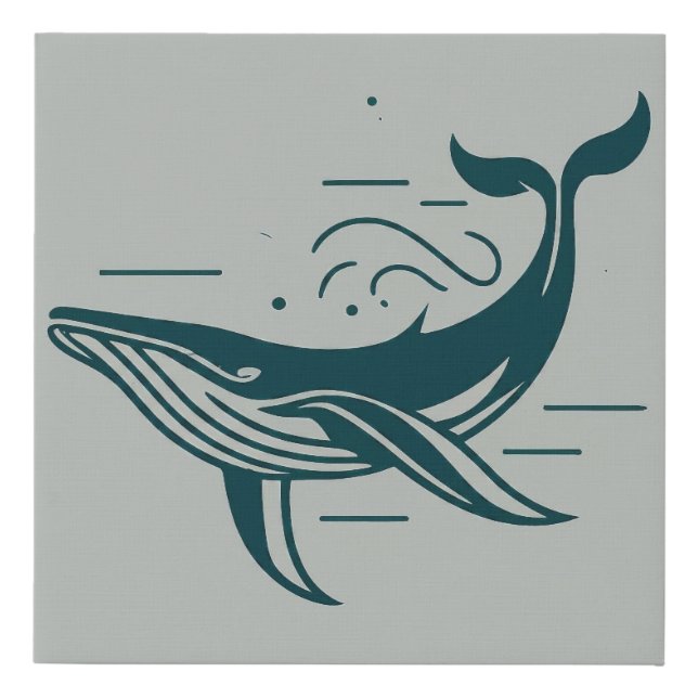 Blue Whale Swimming illustration Faux Canvas Print (Front)