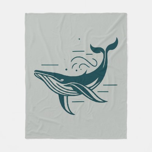 Blue Whale Swimming illustration Fleece Blanket