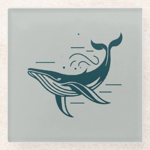 Blue Whale Swimming illustration Glass Coaster