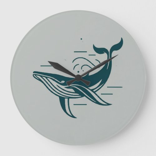 Blue Whale Swimming illustration Large Clock
